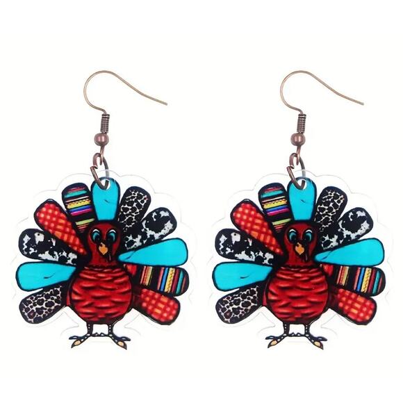 NEW Thanksgiving Turkey Earrings Women Multi-print Fall Autumn Gobble - Picture 5 of 5